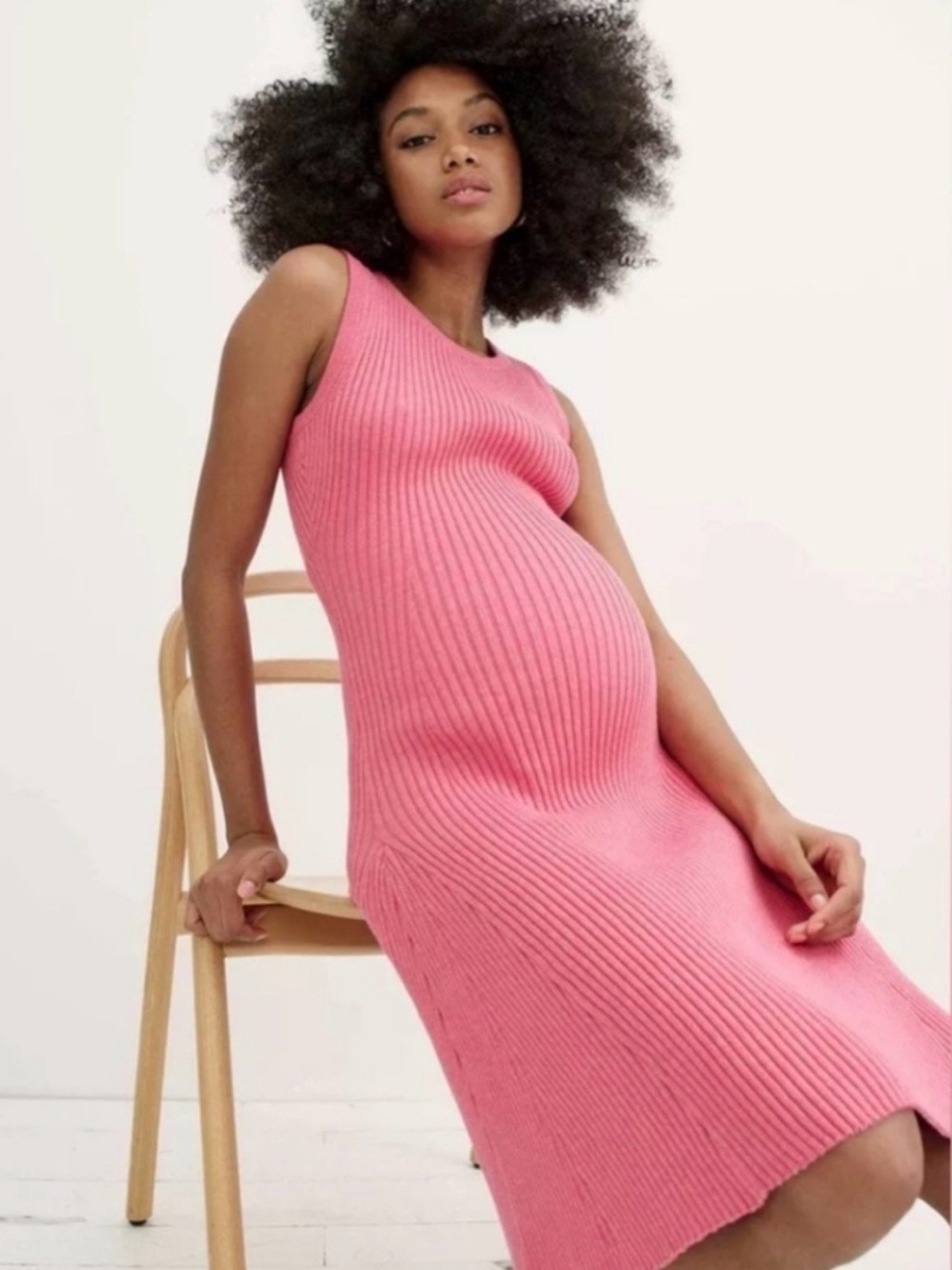Hatch Maternity The Alexis Sleeveless Ribbed Midi Dress in Pink Sz 0 (XS)